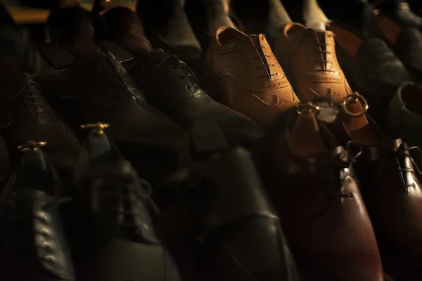 Selection of handcrafted shoe models in the artisanal workshop